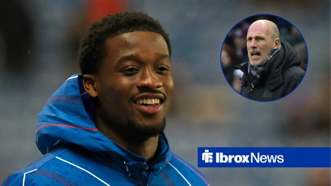 Emmanuel Fernandez of Rangers in the Europa League clash with Ludogoretz Ragrad, former Rangers boss Philippe Clement looking miserable.