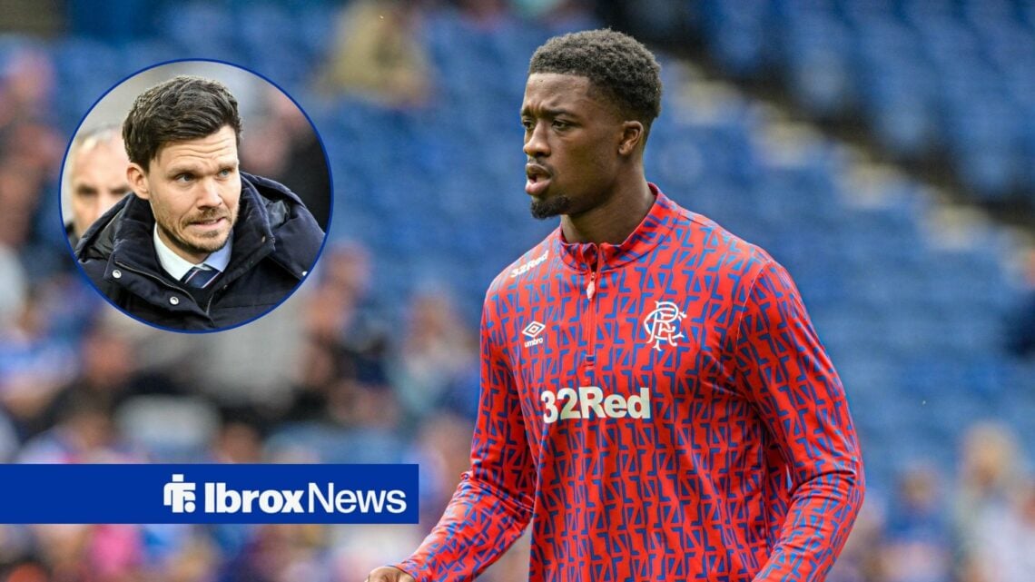 Emmanuel Fernandez of Rangers warms up during the Pre-Season Friendly match at Ibrox Stadium vs Club Brugge, Danny Rohl looking worried vs Hibernian.