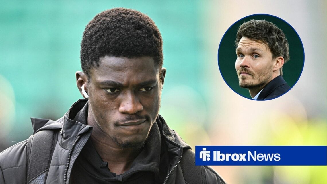 Nasser Djiga of Rangers arrives during the William Hill Premiership match vs Hibernian, Danny Rohl of Rangers at full time vs Hibernian.