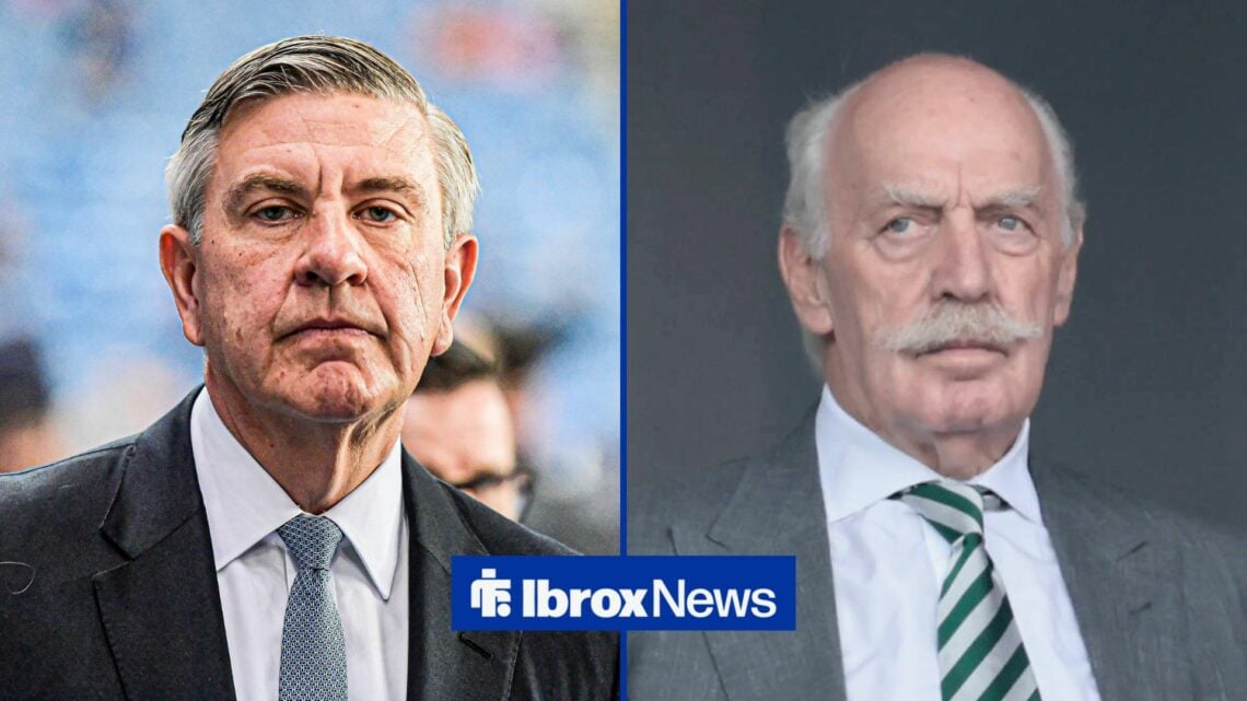Split image of Rangers chairman Andrew Cavenagh and Celtic chief Dermot Desmond