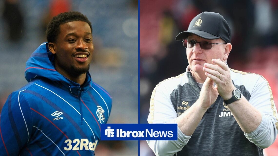 Split image of Rangers defender Emmanuel Fernandez and Falkirk manager John McGlynn