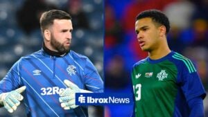 Split image of Rangers goalkeeper Liam Kelly and Pierce Charles