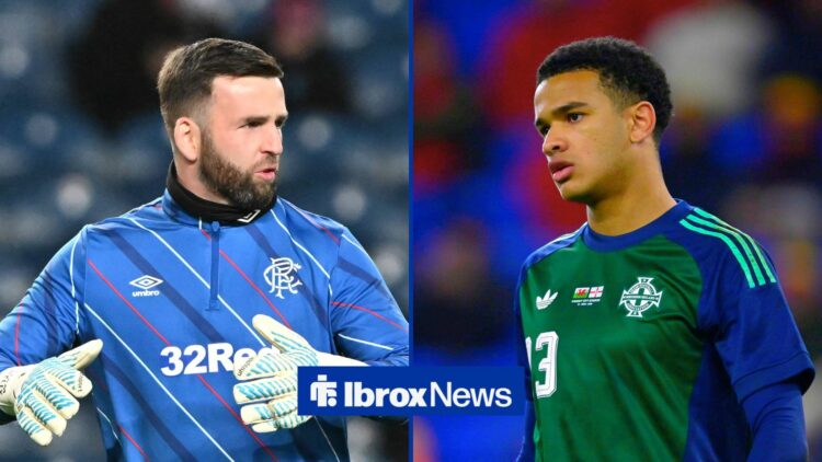 Split image of Rangers goalkeeper Liam Kelly and Pierce Charles