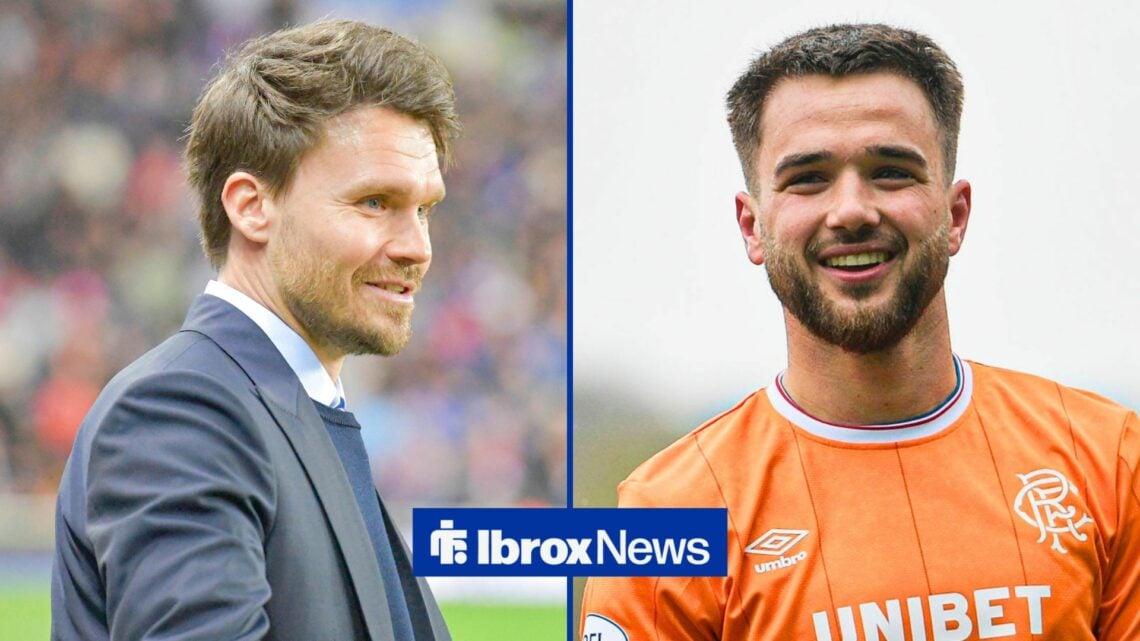 Split image of Danny Rohl and Rangers midfielder Nicolas Raskin