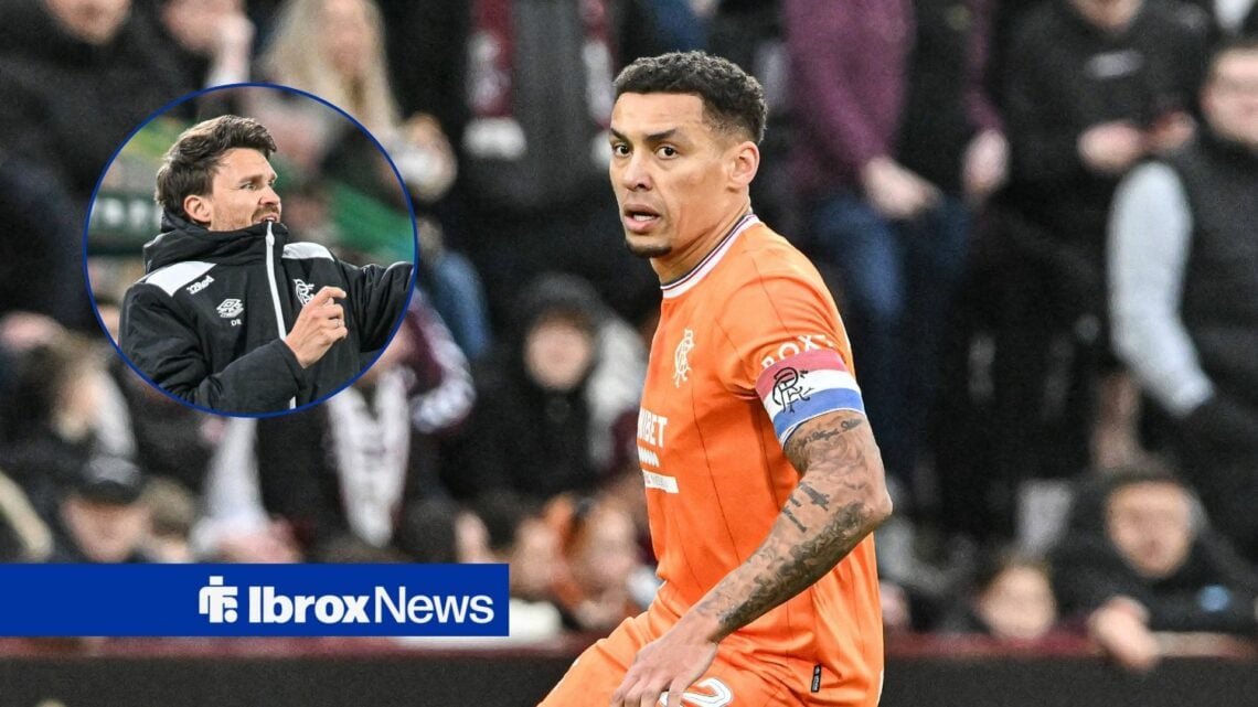 James Tavernier in action for Rangers, with Danny Rohl in a circular frame inset