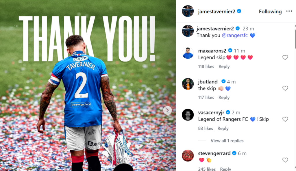 James Tavernier's Instagram post