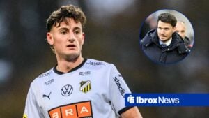 Silas Andersen in action in BK Hacken vs Mjällby, Rangers manager Danny Rohl looking confused vs Hibernian.