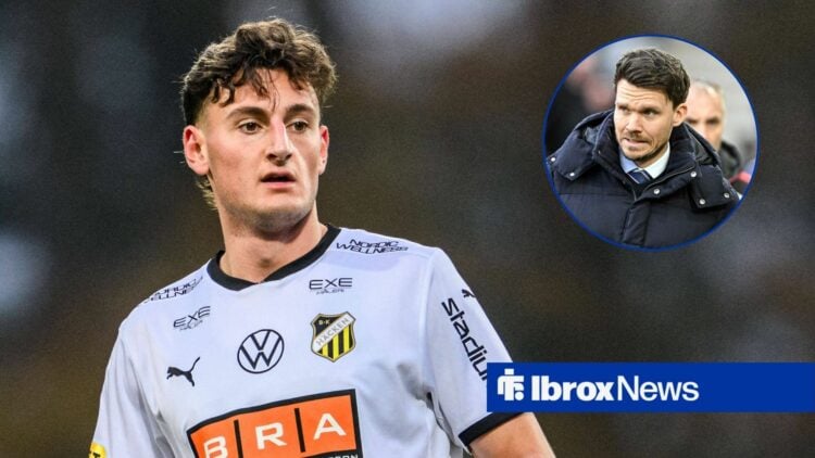 Silas Andersen in action in BK Hacken vs Mjällby, Rangers manager Danny Rohl looking confused vs Hibernian.