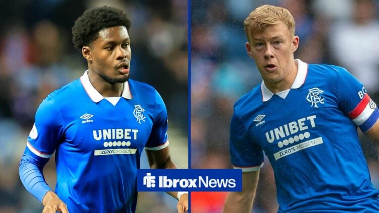 Tochi Chukwuani of Rangers during the Scottish Gas Men s Scottish Cup Fourth Round match with Annan, Connor Barron of Rangers plays the ball forwar...