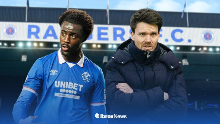 Clinton Nsiala in action for Rangers, with Danny Rohl alongside him