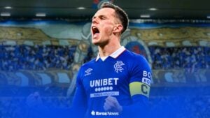 Lawrence Shankland in a Rangers shirt
