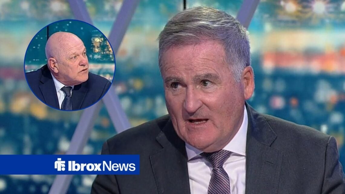 Richard Keys looking towards Andy Gray in circular inset