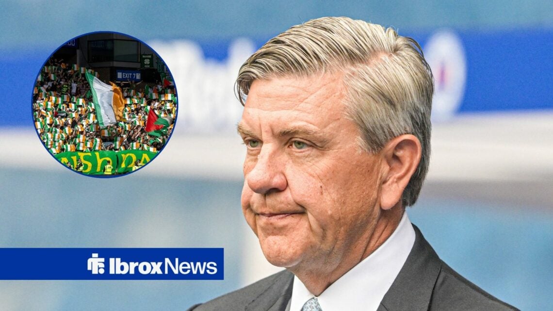 Celtic fans looking at Andrew Cavenagh, Rangers owner.