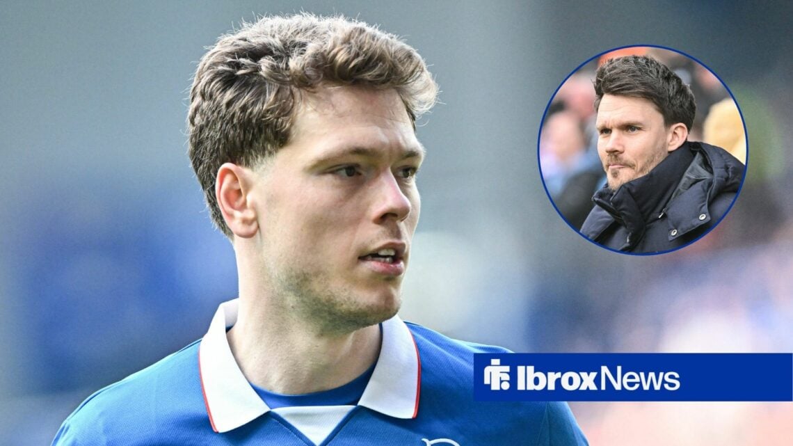 Andreas Skov Olsen in action for Rangers with Danny Rohl in circular inset