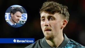 Danny Rohl standing outside of Ibrox with Rangers target Dan Neil next to him.