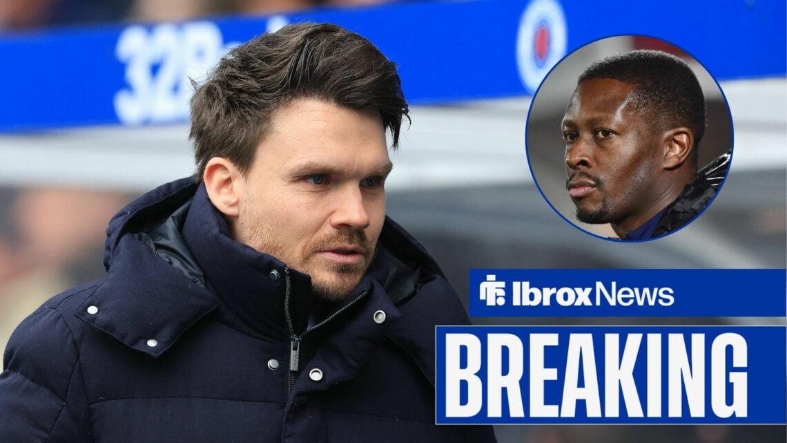Marvin Bartley looking in the direction of Rangers manager Danny Rohl, who is at Ibrox stadium.
