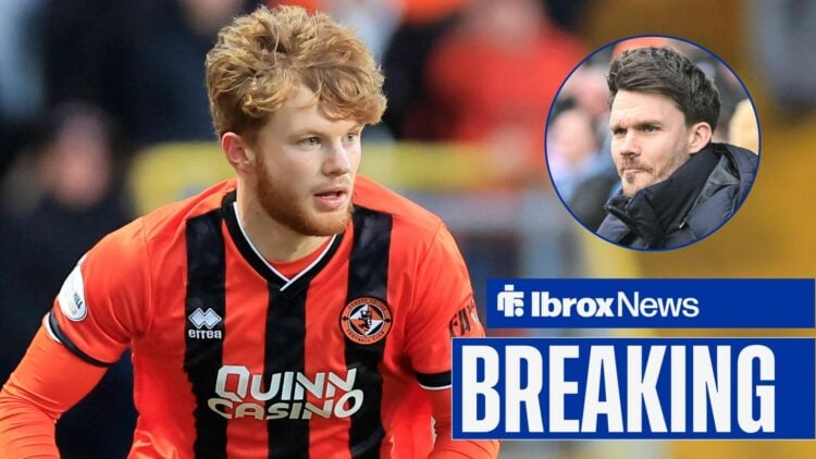 Dundee United's Luca Stephenson looking at Danny Rohl, the Rangers manager.