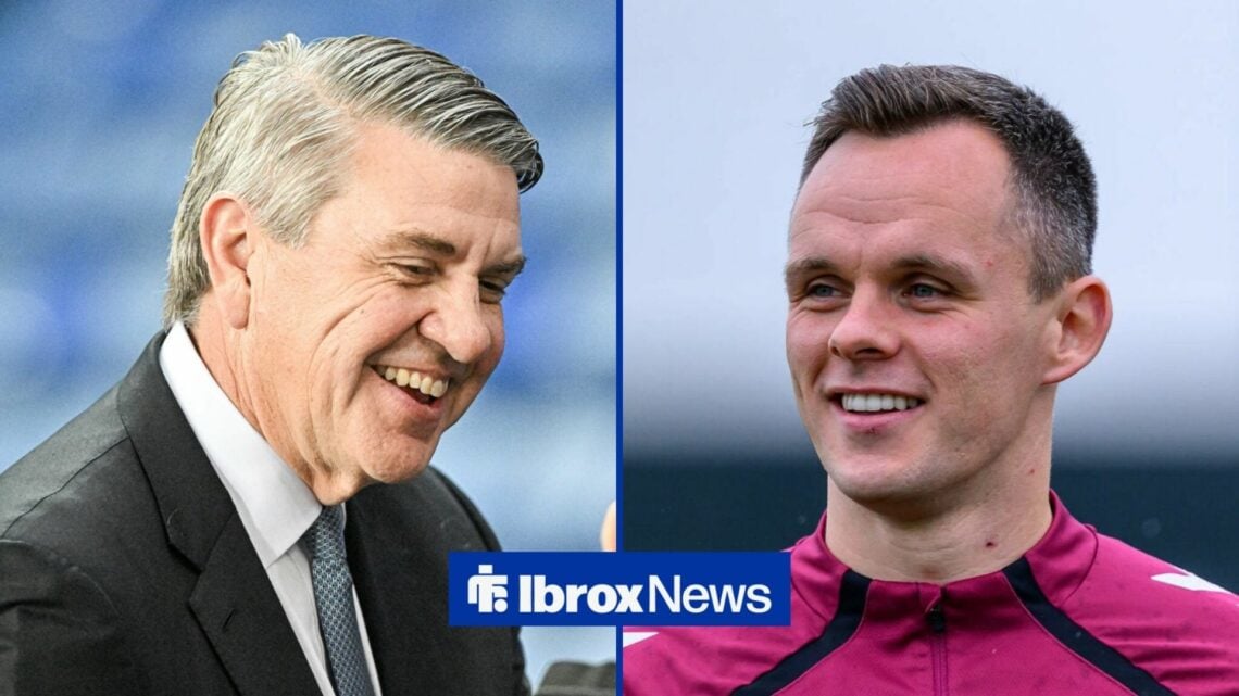 Rangers chairman Andrew Cavenagh looking at Hearts forward Lawrence Shankland.