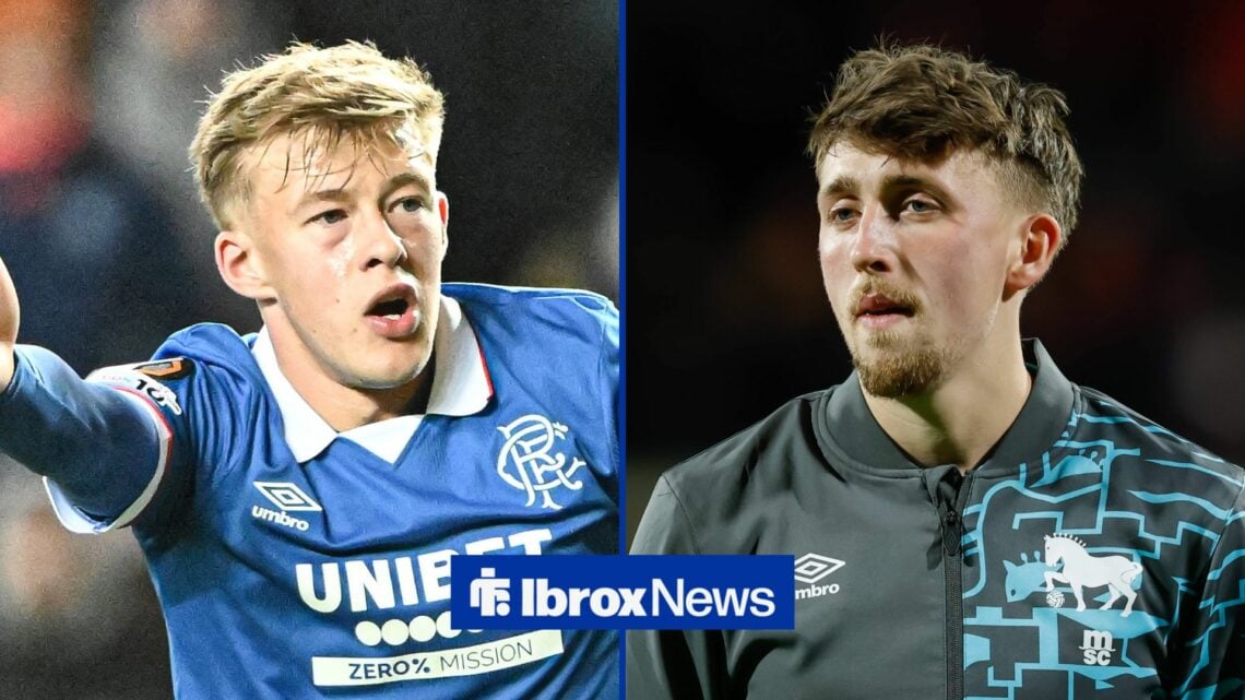 Rangers midfielder looking at Dan Neil, who is playing for Ipswich Town.