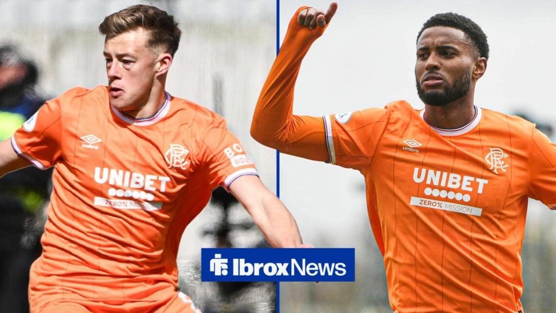 Connor Barron of Rangers during the William Hill Premiership match at the Falkirk Stadium and Youssef Chermiti of Rangers celebrates his sides win ...