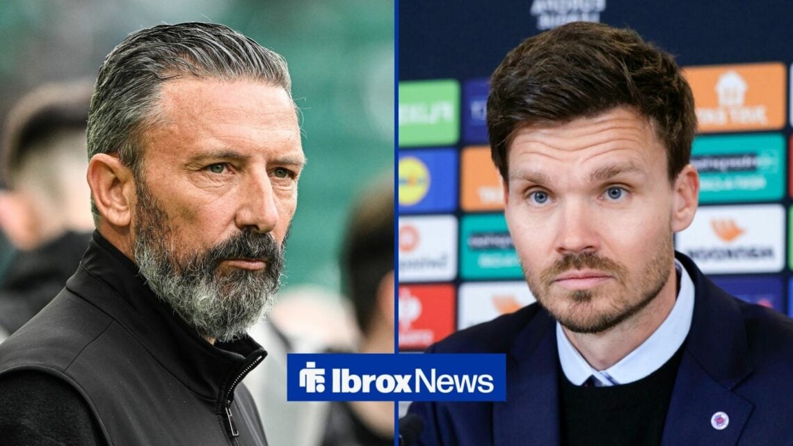 Derek McInnes of Hearts of Midlothian during the William Hill Premiership match with Hibernian, Rangers head coach Danny Rohl after the loss in the...