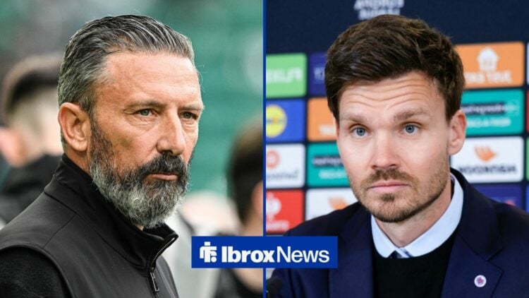 Derek McInnes of Hearts of Midlothian during the William Hill Premiership match with Hibernian, Rangers head coach Danny Rohl after the loss in the...