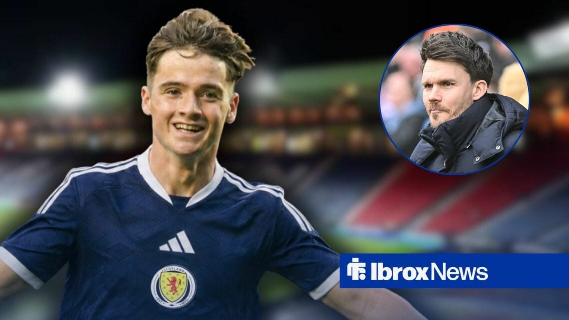 Findlay Curtis in action for Scotland, Rangers boss Danny Rohl in inset.