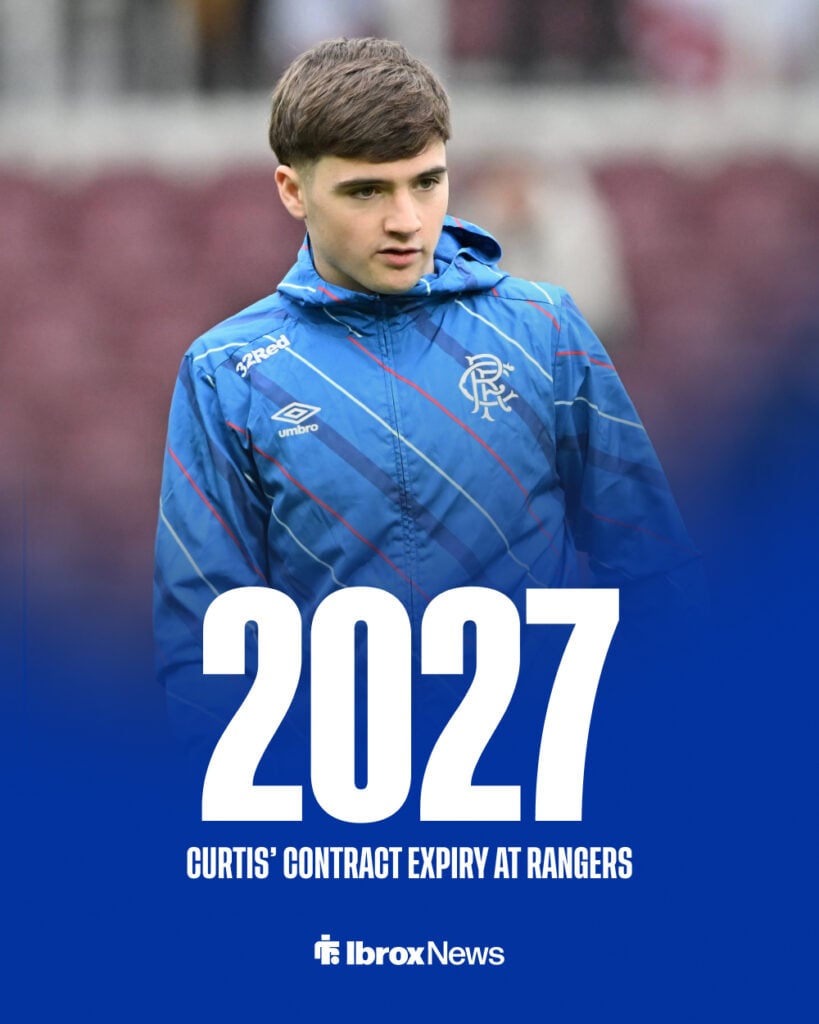 Findlay Curtis of Rangers warms up during the Hearts vs Rangers match.