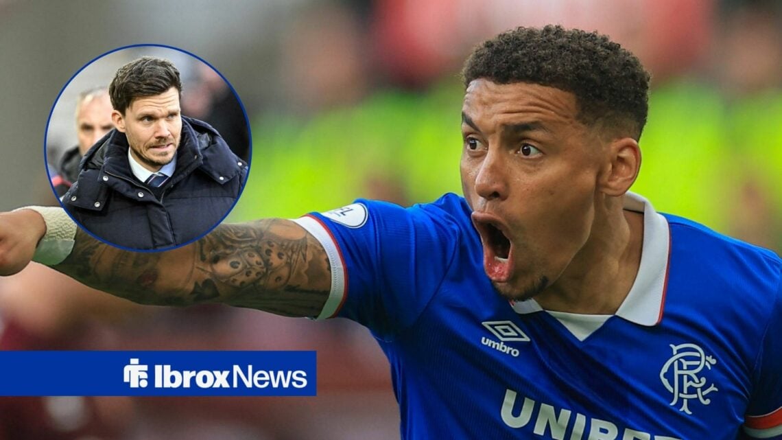 James Tavernier of Rangers shouts instructions to his team mates during the William Hill Premiership match vs Hearts, Danny Rohl miserable vs Hiber...
