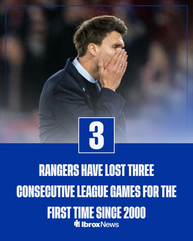 Danny Rohl looking defeated behind a Rangers stat.