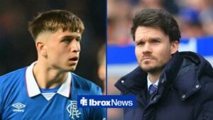Split image of Rangers forward Mikey Moore and Danny Rohl
