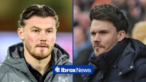 Split image of Everton defender Nathan Patterson and Rangers manager Danny Rohl