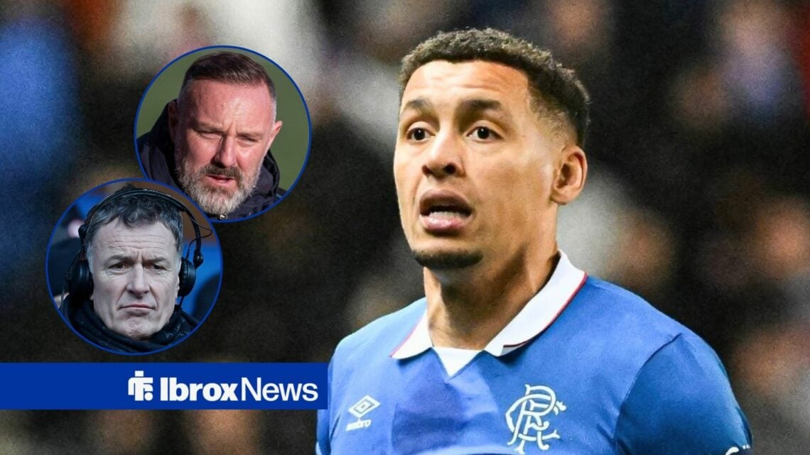 Rangers defender James Tavernier as main image with Kris Boyd and Chris Sutton in circular insets on the left