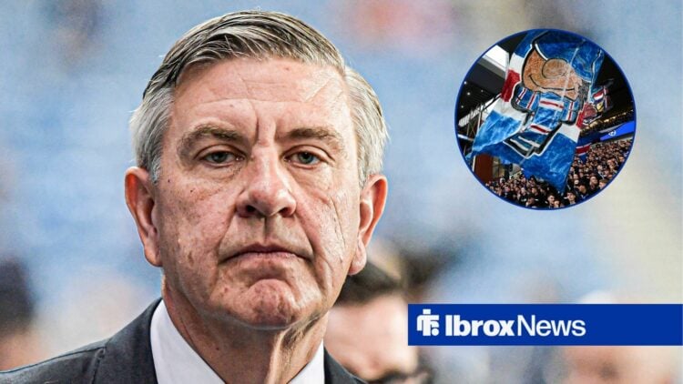 Andrew Cavenagh of Rangers during the UEFA Europa League match vs Roma, Rangers fans in inset.