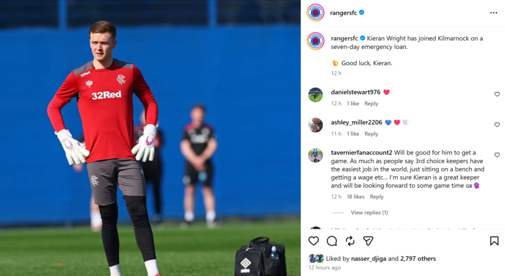 Rangers Instagram post confirming Kieran Weight exit