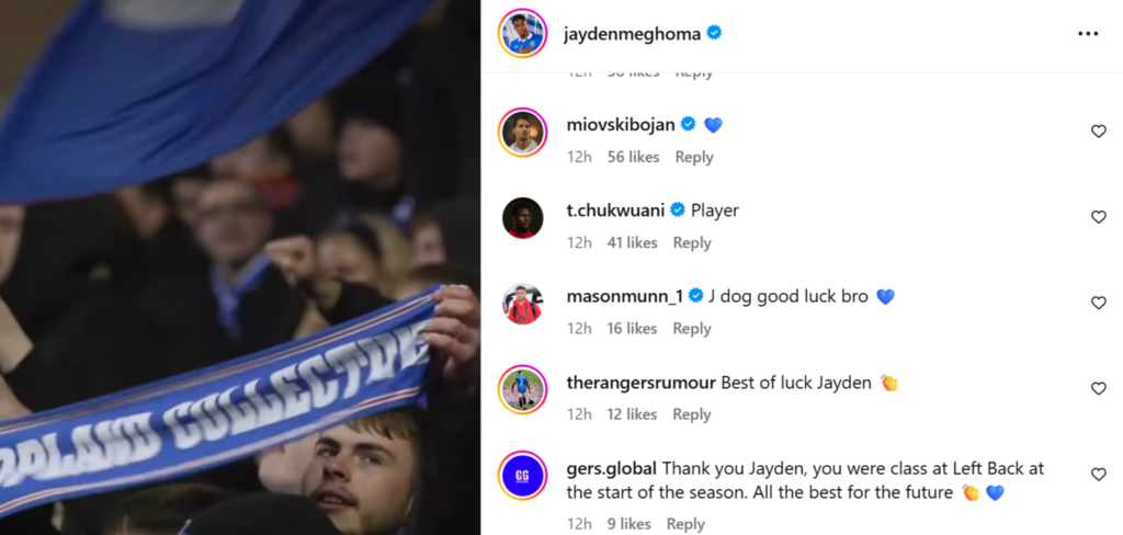 Jayden Meghoma's Instagram message