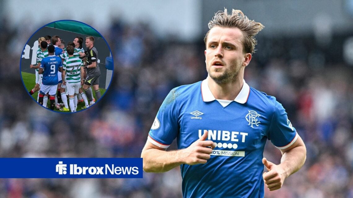 Tuur Rommens of Rangers during the Scottish Gas Men s Scottish Cup Quarter-final match vs Celtic, Celtic and Rangers player in a scuffle.