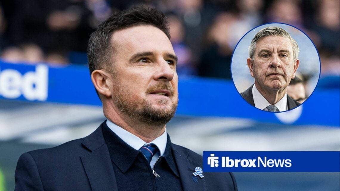 Barry Ferguson looking towards a circular frame inset of Andrew Cavenagh