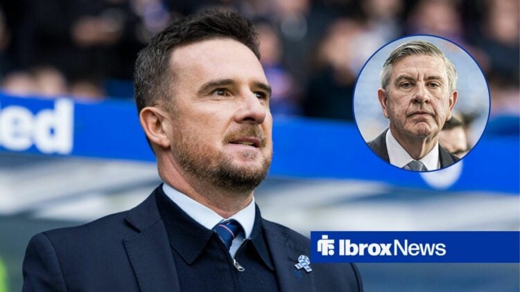 Barry Ferguson looking towards a circular frame inset of Andrew Cavenagh