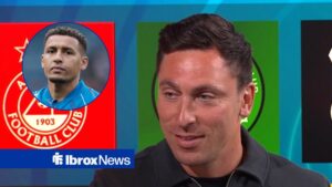 Scott Brown working as a pundit, with James Tavernier in a circular frame inset