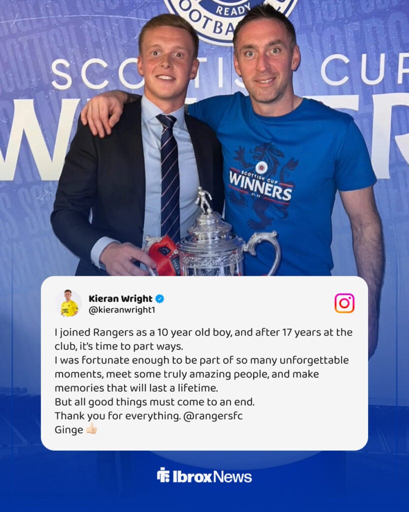 Kieran Wright's Instagram post announcing his Rangers exit