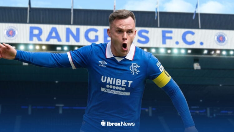 Lawrence Shankland celebrating in Rangers kit ahead of Ibrox