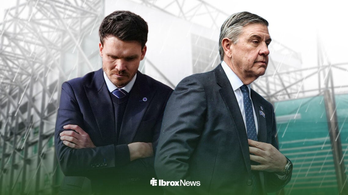 Danny Rohl, Rangers boss, looking at 49ers San Fransisco Enterprise owner, Andrew Cavenagh, outside of Celtic's stadium, Celtic Park.