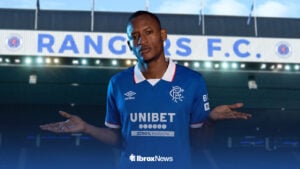 Akpe Victory in a Rangers shirt at Ibrox