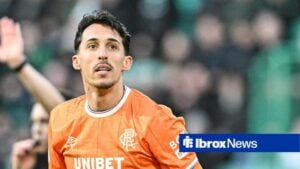 Bojan Miovski of Rangers looks dejected at full time during the William Hill Premiership match at Easter Road, Edinburgh
