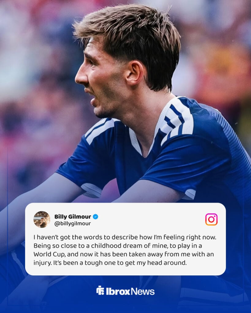 Billy Gilmour's Instagram post after Scotland injury that ruled him out of 2026 World Cup